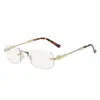 Óculos Fotocromáticos Sem Aro com Entalhes Vintage, Óculos Protetores Versáteis da Moda com Lentes Lisas Sem Grau, Óculos de Leitura Antiluz Azul de Alta Definição na Moda