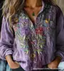 Camisas Amazon Estilo Europeu e Americano Promoção Outono e Inverno Retro Floral Estampa Digital 3D Manga Longa Feminina Artístico Retro Gola Lapela