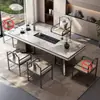 Mesa de Chá e Conjunto de Cadeiras de Ardósia de Luxo Leve, Uma Mesa e Cinco Cadeiras, Chaleira para Escritório, Mesa Integrada Totalmente Automática para Fazer Chá