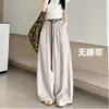 Calça Casual Tendência Nova de Primavera Estilo Americano com Cintura Alta e Efeito Drapeado, Calça Reta de Alta Qualidade para Mulheres, Calça Longa de Pernas Largas