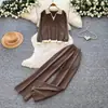 Conjunto de dos piezas de cárdigan de punto casual con cuello en V y pantalones de pierna ancha para mujer, conjunto de suéter versátil para el trabajo, corte slim, otoño 2026