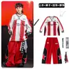 Ropa de Street Dance para Niños Ropa Fresca y Moderna Rayas Rojas 03 Ropa de Presentación Conjunto para Niños hiphop Ropa de Presentación para Niñas