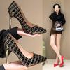 2025 Nuevo Comercio Exterior talla grande Tacones Altos Zapatos de Mujer Tacón de Aguja Charol Patrón Piedra Zapatos de Mujer Elegantes Boca Baja Puntiagudos Zapatos de Moda