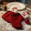 Port Love Meia de Natal Clássica com Letra Vermelha Meia de Natal Tricotada em Lã Decoração de Pingente Festivo de Natal