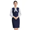 Uniforme de azafata, ropa de trabajo para entrevista de etiqueta, conjunto de tres piezas elegante de chaleco, falda y camisa azul marino para recepción de hotel