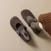 Sapatos Mary Jane com Tira de Fivela de Feltro Estilo Coreano para Mulheres, Novos Sapatos de Salto Baixo Versáteis Outono e Inverno 2026, Sapatos Peludos