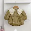 Vestido para meninas, estilo coreano, macacão de bebê de manga comprida para primavera/outono, gola de borboleta, vestido bordado para bebês meninas, roupas infantis