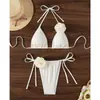 Bikini de Baño para Mujer con Flores Tridimensionales Estilo Nuevo 2026, Moderno y Sexy con Amarres, Bikini Transfronterizo de Amazon