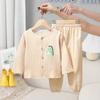Pijamas de Gaze de Algodão Puro Infantil de Primavera e Verão para Meninas e Meninos, Gaze de Algodão Médio e Grande Infantil, Conjunto Fino de Manga Comprida, Roupa de Casa sem Gola