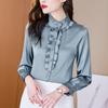 Blusa de Seda com Gola Volumosa Estilo Nova Primavera 2025 com Gola Alta de Seda Falsa para Mulheres, de Alto Padrão e Elegante