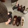Zapatos de algodón con felpa para mujer, boca poco profunda, nuevos, de una tira, planos, estilo francés, con hebilla, Mary Janes, punta cuadrada, Otoño/Invierno 2026