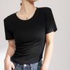Producto europeo hombro camiseta manga corta mujer verano cuello redondo sentido del diseño nicho corte ajustado chica hot corta camiseta blanca top