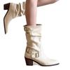 Botas para Mujer Verano 2025 Nuevas Sentido de Alta Gama Hebilla de Cinturón Botas Martin Punta Afilada Tacón Grueso Botas Vaqueras Occidentales