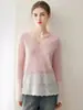 Nuevo Suéter de Moda Otoño/Invierno con Lentejuelas y Perlas, Huecos, Bloques de Color, 100% Cachemira Pura, Tejido de Punto con Cuello en V Bordado
