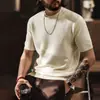 Nueva Camiseta de Punto Suave de Manga Corta para Hombre de Gama Alta, Marca Trendy de Otoño, Estilo Old Money, Camiseta Básica Ligera Texturizada