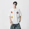 Camiseta Trendy Estilo Americano con Estampado para Hombre, Nuevo Estilo Veraniego, Top Holgado de Manga Corta con Hombros Acolchados, Top Negro de Media Manga para Niños