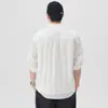 Camisa de Lino Imitación para Hombre Camisa Blanca de Manga Corta Estilo Chino Verano Algodón y Lino Imitación Chaqueta Casual para Hombre Top de Manga Tres Cuartos