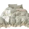 Juego de ropa de cama de cuatro piezas estilo princesa de encaje y terciopelo de leche, engrosado para otoño e invierno, incluye funda de edredón y sábana, y un juego de ropa de cama de tres piezas de vellón de coral