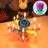 Celebridade da Internet Criativa Lótus Música Lótus Giratório Lâmpada Vela Crianças Festa de Aniversário Decoração Arranjo Bolo Plug-in