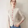 Amor a Primera Vista Botón Suave y Pegajoso con Forma de Corazón Cárdigan de Punto de Cachemira Nuevo Abrigo Suéter de Cuello Redondo Engrosado para Mujer