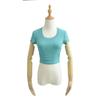 Suéter de Cuello Redondo Estilo Americano Spice Girl Top Corto para Mujer Cintura Alta Elástico Ajustado Pliegues Laterales Hilo Camiseta de Manga Corta