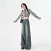 Jeans Rectos Adelgazantes de Pierna Ancha Sueltos Estilo High Street Americano en Azul Vintage, Largo Extendido, Colección Primavera