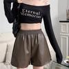 Shorts de Cuero Estilo Coreano 2024 para Niñas Otoño Nuevo Cintura Alta Versátil Cuero PU Línea A Pantalones de Pierna Ancha Slim Casual Pantalones Bota