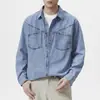 Nova camisa jeans de algodão de bambu de outono para homens, jaqueta de manga comprida estilo workwear americano resistente lavada com enzimas atacado