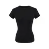 Atacado de Roupas Femininas Transfronteiriças Estilo Europeu e Americano Tops Lisos de Manga Curta Novidade Verão 2025 Camiseta Feminina Versátil Decote Redondo Slim Fit