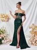Comercio Exterior Europeo y Americano Lentejuelas Temperamento Viajero Color Sólido Vestido Cuello Carácter Único Temperamento Cinturón Sexy Banquete Vestido de Noche