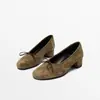 Bailarinas planas de piel de oveja con punta redonda y lazo, zapatos de tacón grueso tipo abuela para mujer, tacones altos sin cordones, zapatos Mary Jane para mujer