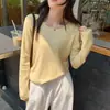 Blusa base feminina branca, nova coleção de outono 2026, estilo de alta qualidade, blusa de tricô de manga longa, fina, suéter de gola redonda