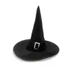 Nuevo Sombrero de Bruja de Halloween para Fiesta con Borla Hebilla Metálica Negra Sombrero de Bruja Maquillaje Cos Props