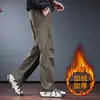 Pantalones casuales de invierno para exteriores para hombre, estilo paracaidista de pierna recta holgada, deportivos, estilo montaña, gruesos, forrados de polar, para trabajo