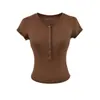 Nova Camiseta de Alta Elasticidade Fresca Slim-Fit Primavera e Verão Dopamina Manga Curta Meio Botão Camisa Base Top Manga Curta