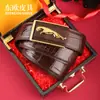 Nova Fivela de Placa de Barriga de Crocodilo Sem Costura Cabeça Plana Cinto de Aço Inoxidável Masculino Cinto de Couro Genuíno para Calças Casuais de Negócios