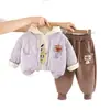 Conjunto de invierno para niños, bufanda gruesa con forro polar para bebé, conjunto de tres piezas de cachorro, chaqueta de algodón para niño pequeño, sudadera, ropa exterior cálida y moderna