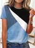 2023Ebay Amazon Estación Independiente Verano Nuevo Trendy Color Block Rayas Impreso Manga Corta Cuello Redondo Camiseta Casual para Mujer