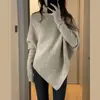 Outono e Inverno estilo coreano gola rolê hem irregular nicho design suéter solto preguiçoso estilo suave glutinoso malha top das mulheres