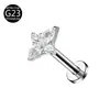 Fabricante de comercio electrónico transfronterizo, joyería para piercing de aleación de titanio G23 F136 con incrustaciones de circonita, diseño de hoja marqués y flor, aretes, perforaciones para labio