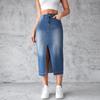 Em estoque direto da fábrica europeu e americano transfronteiriço saia jeans azul saia feminina fenda no quadril saia evasê vestido justo