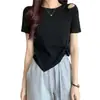 Verano 2026 Nuevo Diseño Nicho Hueco Cintura Alta Ajustado Top Corto Rosa Dulce y Picante Camiseta de Manga Corta para Mujer