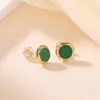 Pendientes Yilu de plata S925 pura chapados en oro con jadeíta verde seco, modernos, sencillos, elegantes, versátiles para ir al trabajo, pendientes redondos de plata