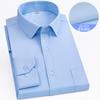 Camisas Sociais de Novo Estilo para Homens de Meia-Idade e Idosos, Manga Comprida, Colarinho Quadrado, Bolso, Não Amassam, Camisas Sociais Listradas