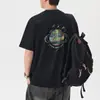Camiseta Casual de Manga Curta Bordada com Lavagem Pesada, Estilo Americano Tendência Marca 2026 para Homens, Verão Solta Gola Redonda Meia Manga