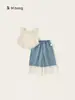 Boangxuan Huzhou Zhili Ropa Infantil Conjunto para Niña Estilo Bohemio Top Jeans de Pierna Ancha Conjunto de Dos Piezas de Verano para Niños