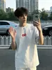 Camiseta de Estilo Americano con Bordado Pesado, Hombro Normal, Cuello Pequeño, Mangas Cortas, Estilo de Moda de Gama Alta para Hombre, Camisa Fresca y Moderna de Media Manga para Pareja