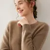Tricô Feminino Bai Cai Rong de Caxemira Fio Duplo com Sete Agulhas, Modelagem Solta, Outono/Inverno, Novo, Ombro Raglã, Gola Redonda, Manga Longa, Camisa Base