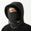 Chapéu Lei Feng Quente de Inverno com Forro de Lã, Máscara Espessa à Prova de Frio, Chapéu com Aquecedor de Pescoço Integrado, Turbante à Prova de Vento para Ciclismo ao Ar Livre