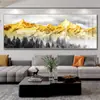 Pintura Decorativa para Sala de Estar con Fondo del Sol Dorado Brillando sobre las Montañas, Pintura Colgante de Pared de Fondo para Sofá Lujosa y Elegante, Paisaje para Oficina